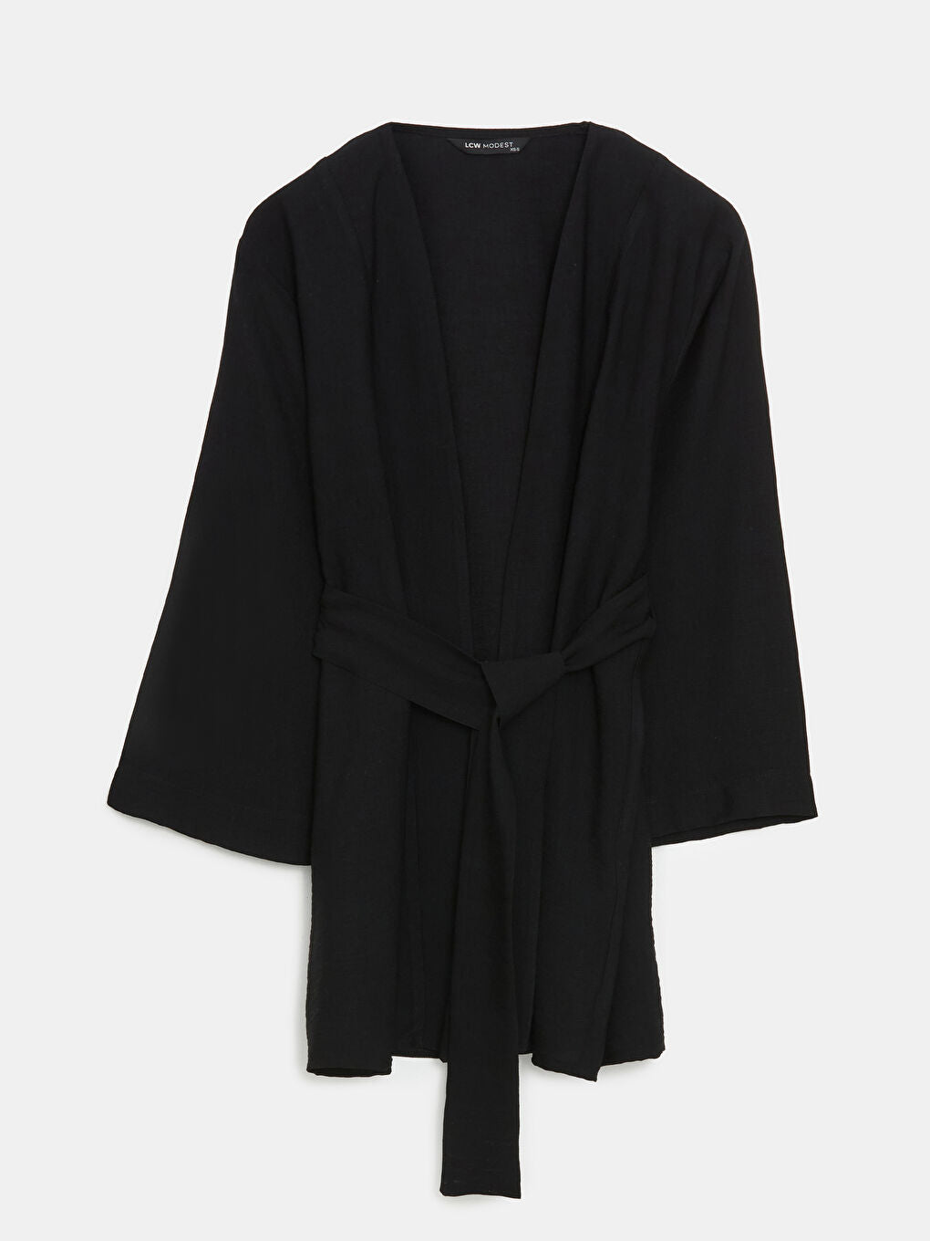 LCW Modest Black Shawl Collar Oversize Women Kimono