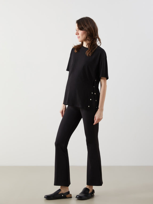 LCW Maternity Belly Paneled Flared Leg Maternity Leggings Pants Hover Image