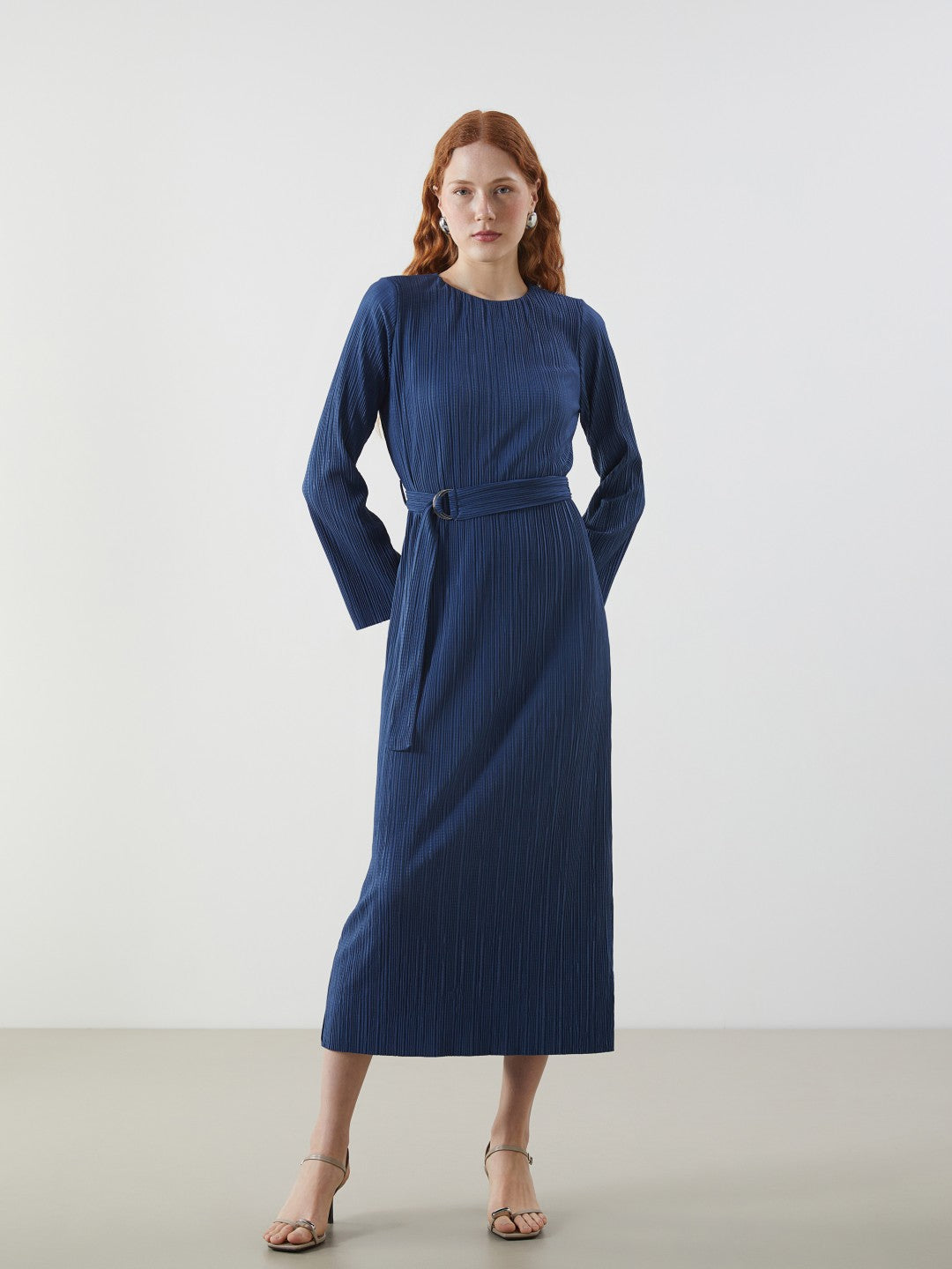 LCW Vision Crew Neck Textured Crinkle Women Dress