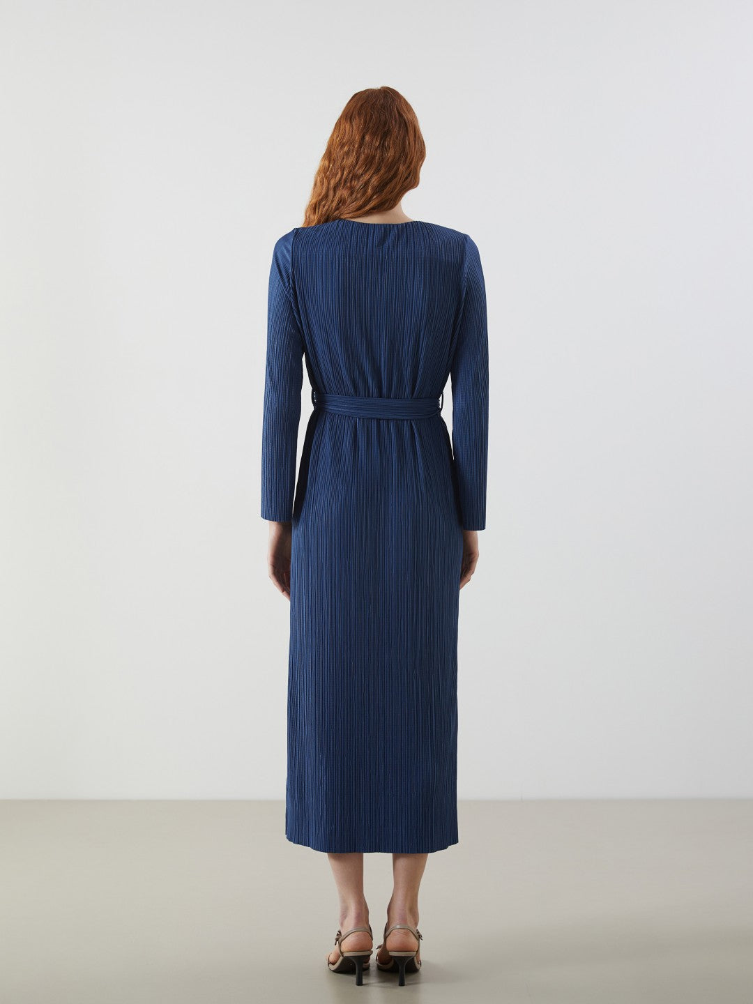 LCW Vision Crew Neck Textured Crinkle Women Dress