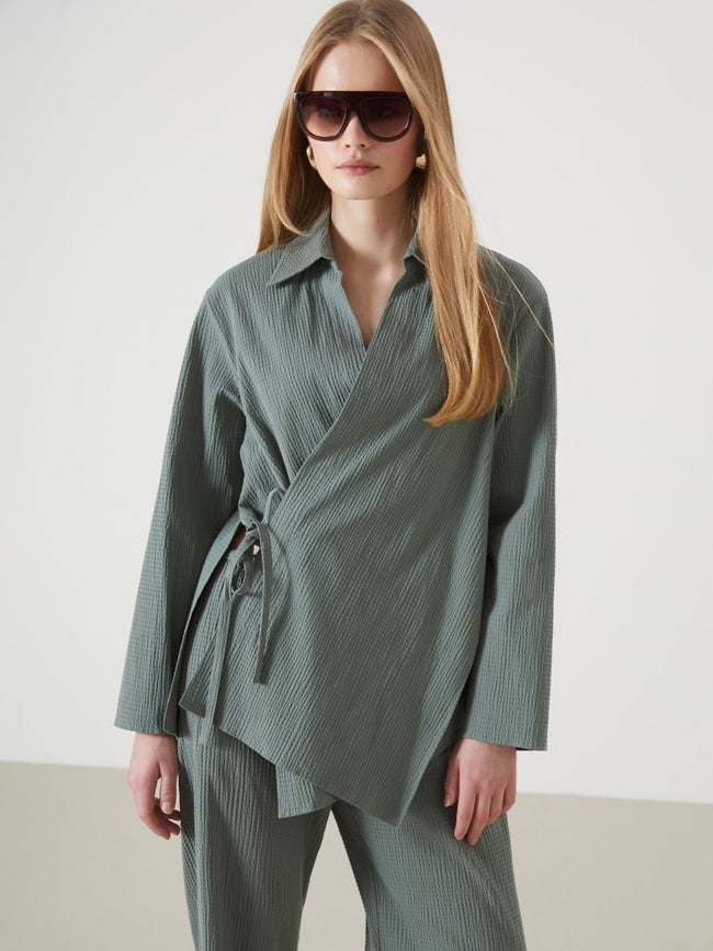 LCW Vision Shawl Collar Textured Oversize Women Kimono Hover Image