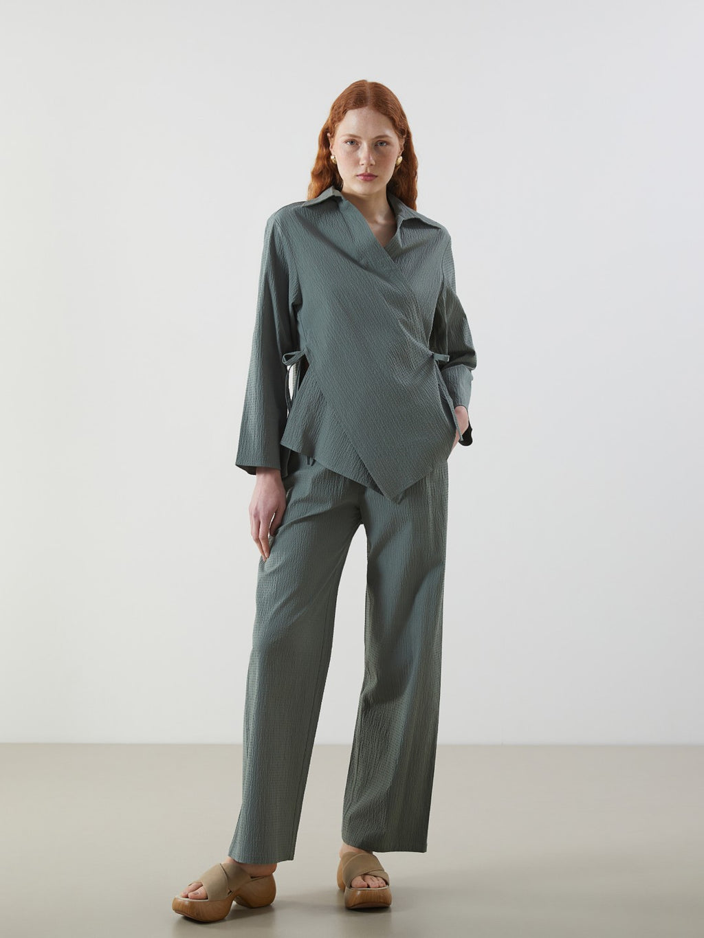 LCW Vision Shawl Collar Textured Oversize Women Kimono