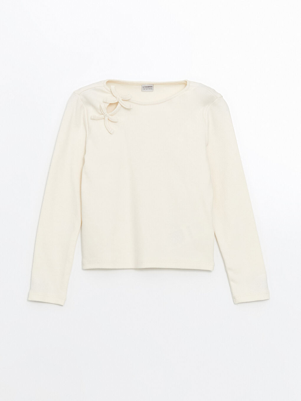 LCW Kids Ecru Crew Neck Bow Detailed Girls Crop T-Shirt