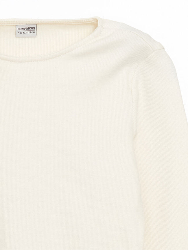 LCW Kids Ecru Crew Neck Bow Detailed Girls Crop T-Shirt Main Image