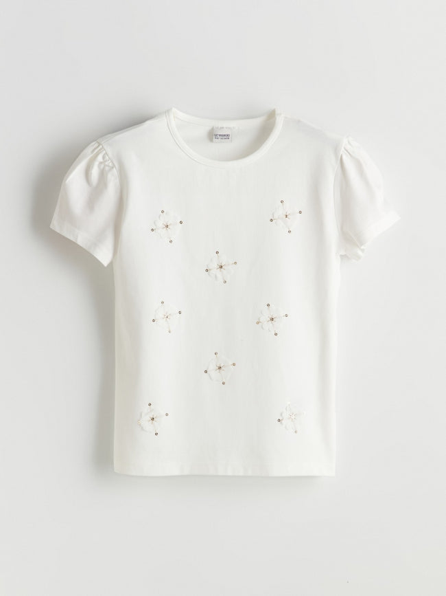 LCW Kids Crew Neck Floral Girls T-Shirt Hover Image