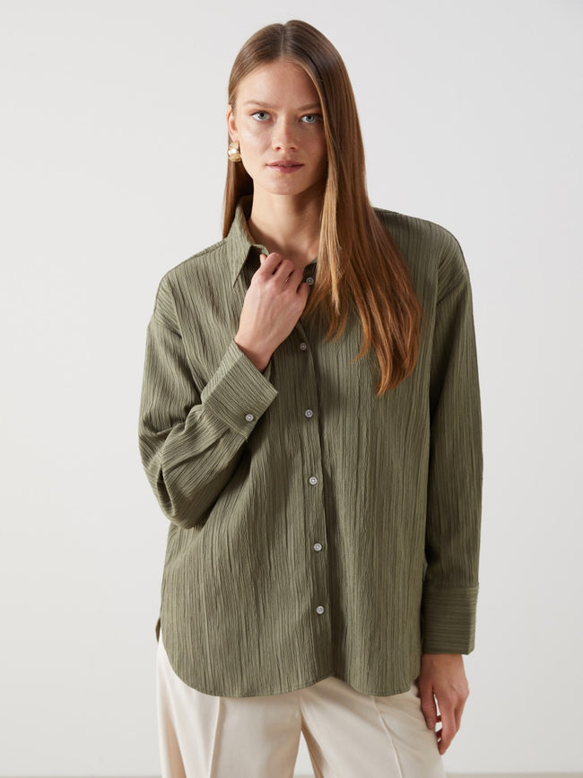 LCW Vision Oversize Textured Women Shirt Hover Image