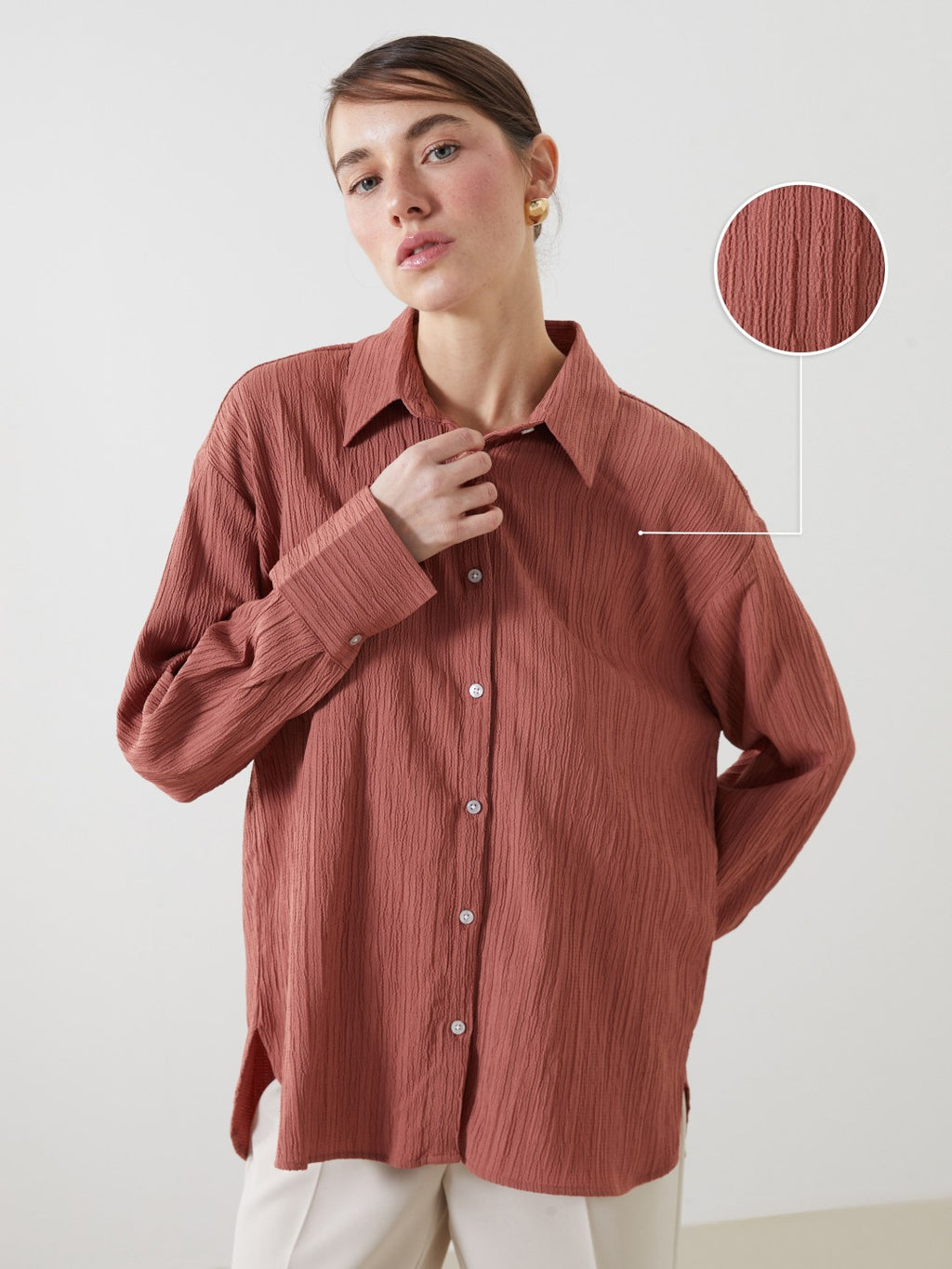 LCW Vision Oversize Textured Women Shirt