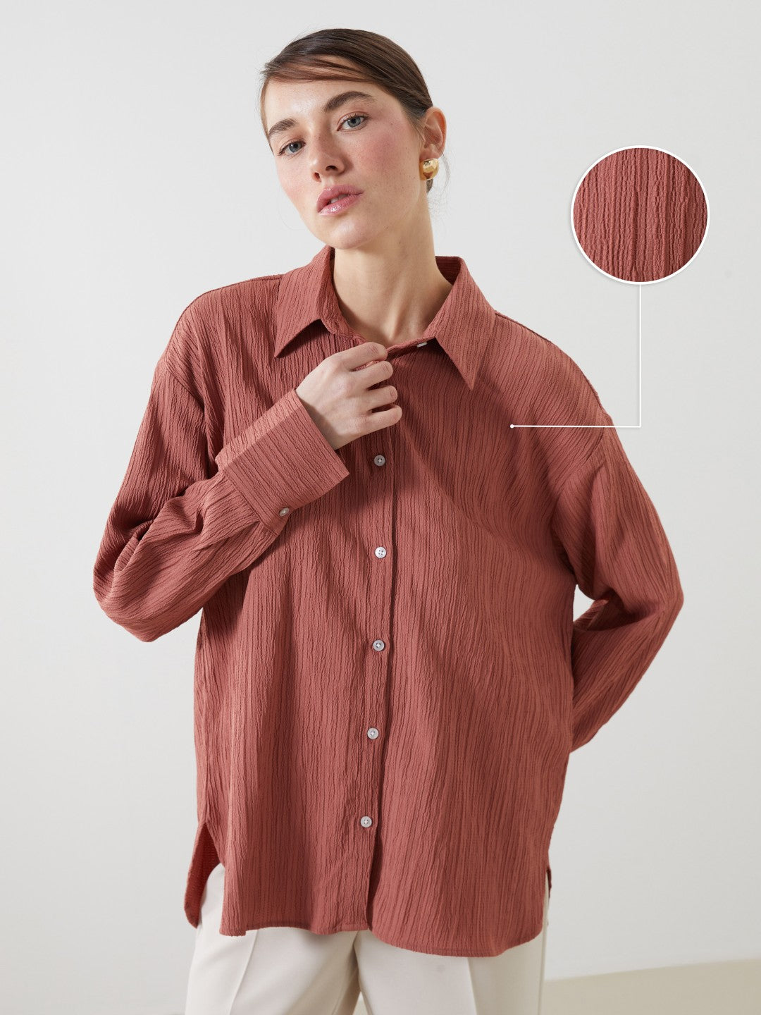 LCW Vision Oversize Textured Women Shirt
