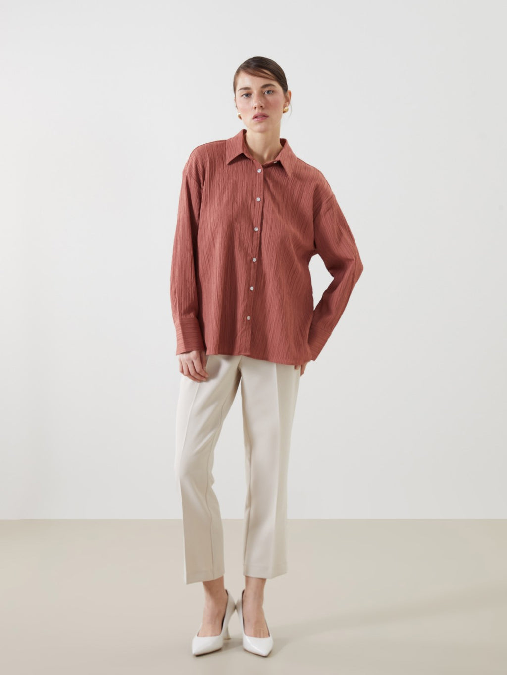LCW Vision Oversize Textured Women Shirt