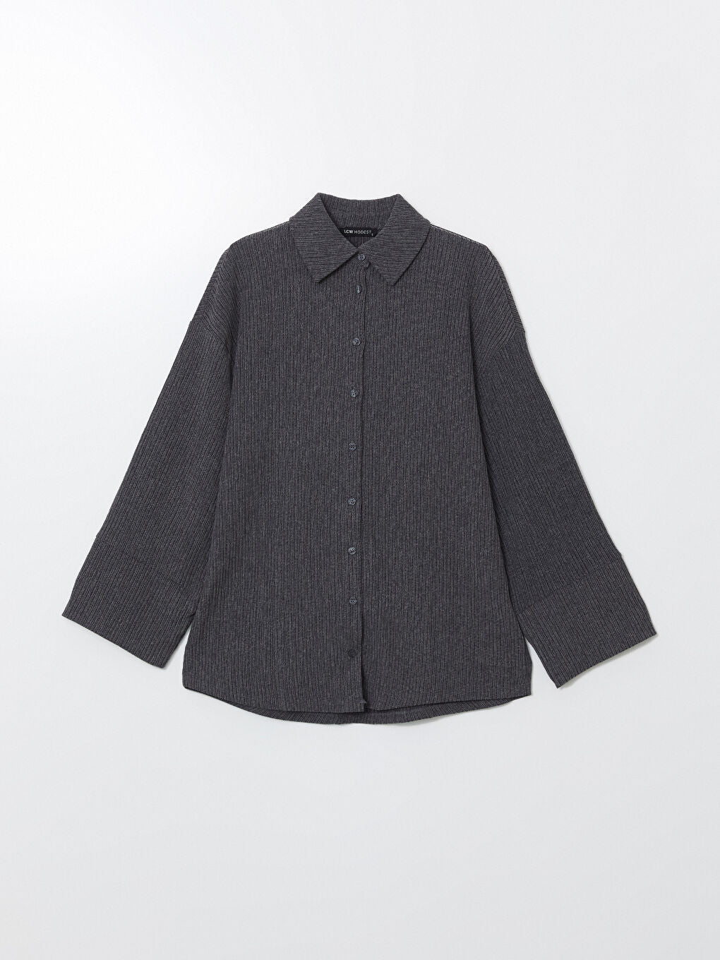 LCW Modest Gray Textured Oversize Women Shirt Tunic