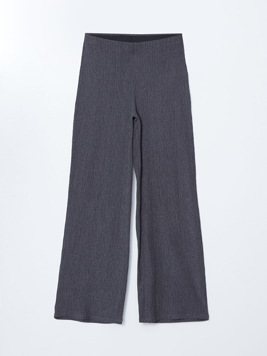 LCW Modest Grey Elastic Waist Textured Women Trousers