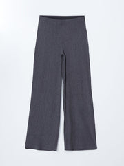 LCW Modest Grey Elastic Waist Textured Women Trousers
