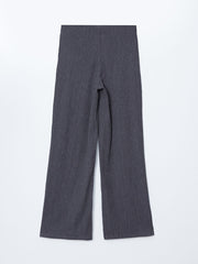 LCW Modest Grey Elastic Waist Textured Women Trousers