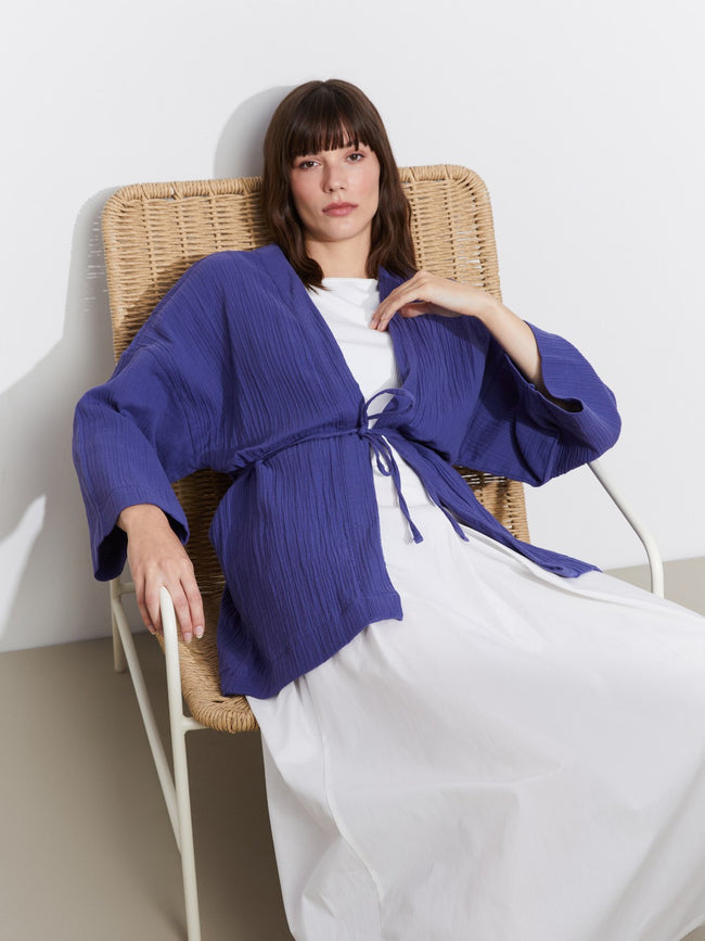 LCW Classic Shawl Collar Oversize Muslin Women Kimono Hover Image