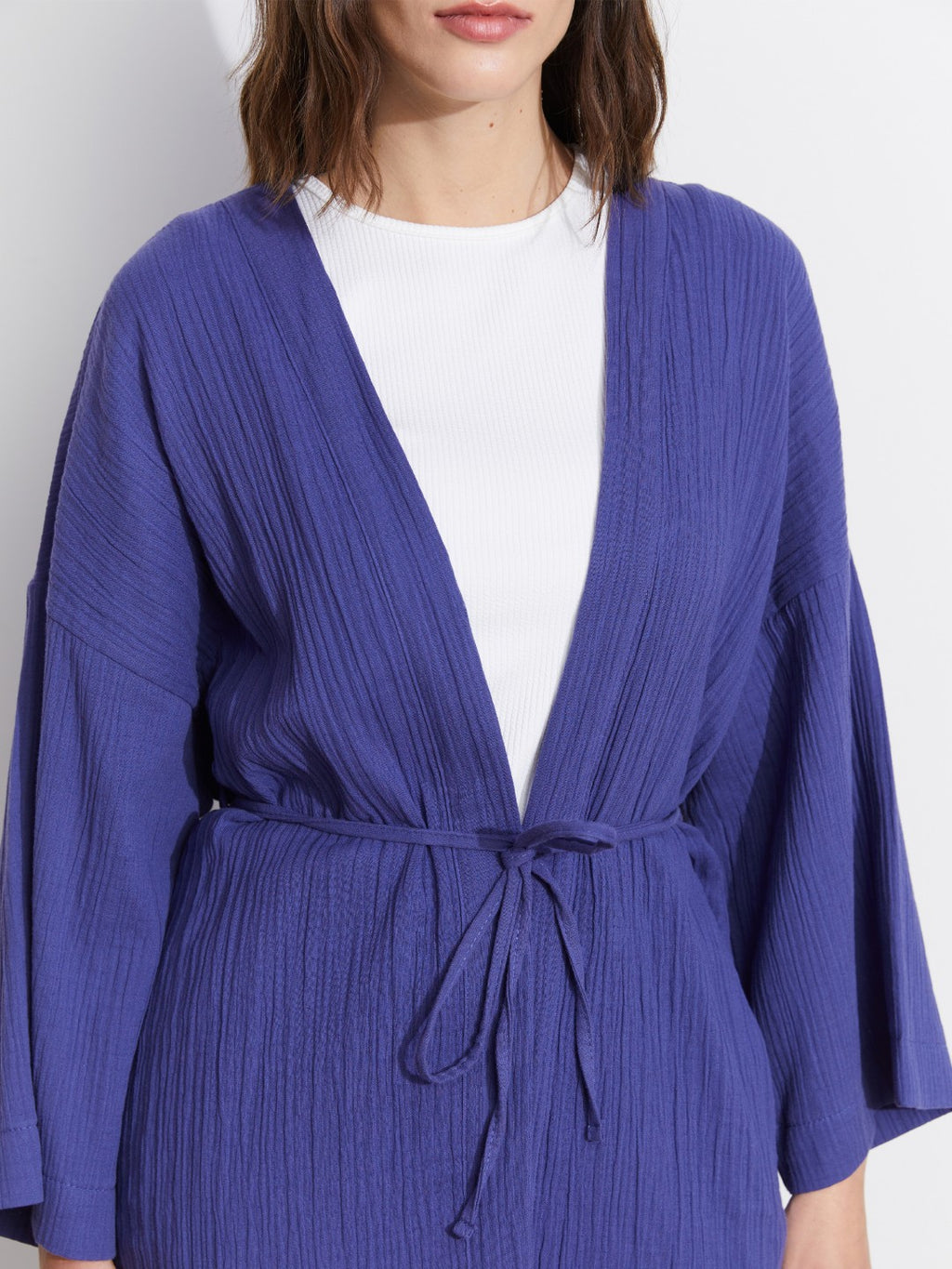 LCW Classic Shawl Collar Oversize Muslin Women Kimono