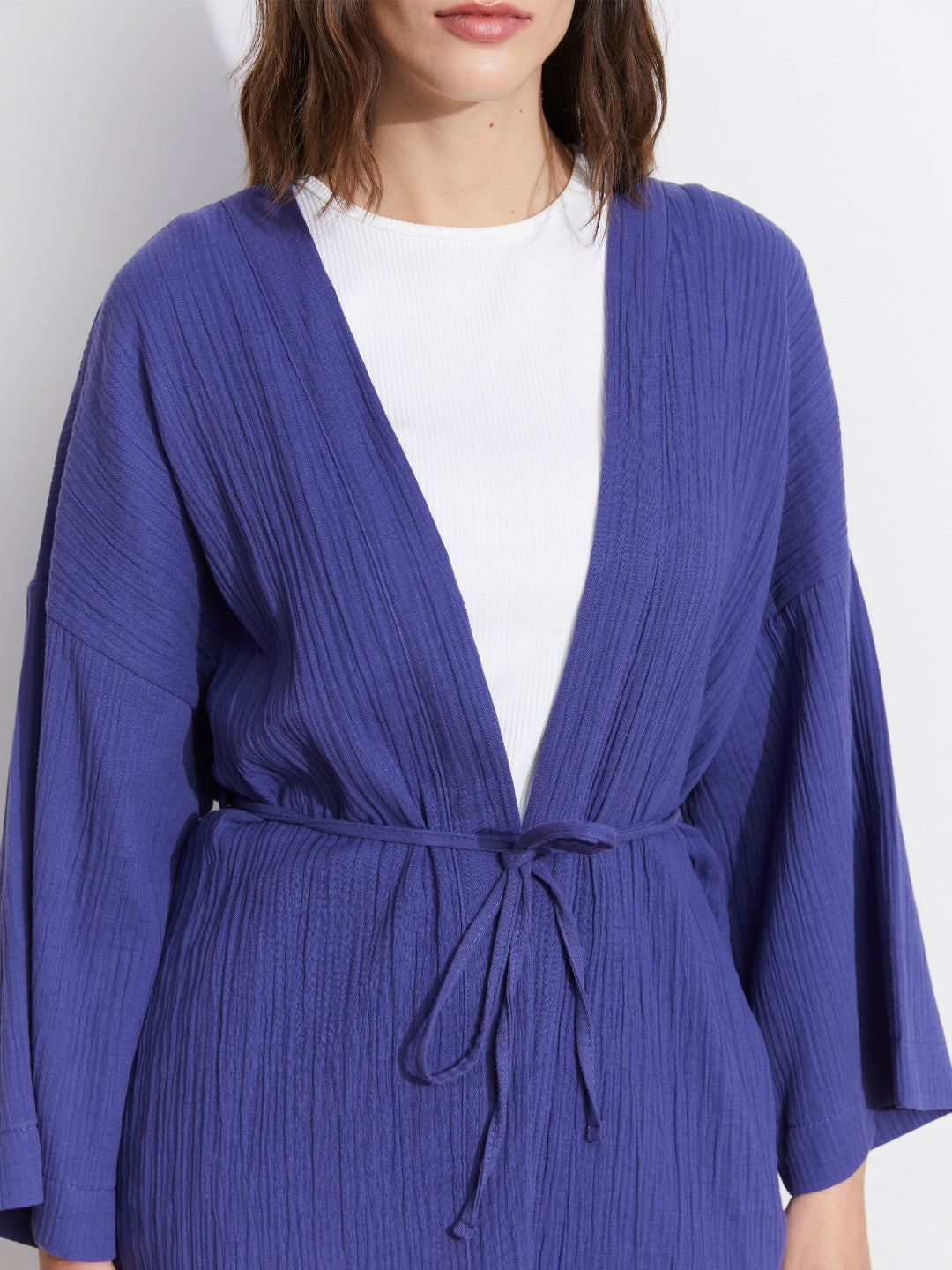 LCW Classic Shawl Collar Oversize Muslin Women Kimono