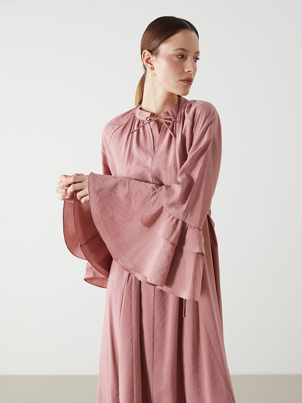 LCW Modest Pink Tie Collar Women Dress