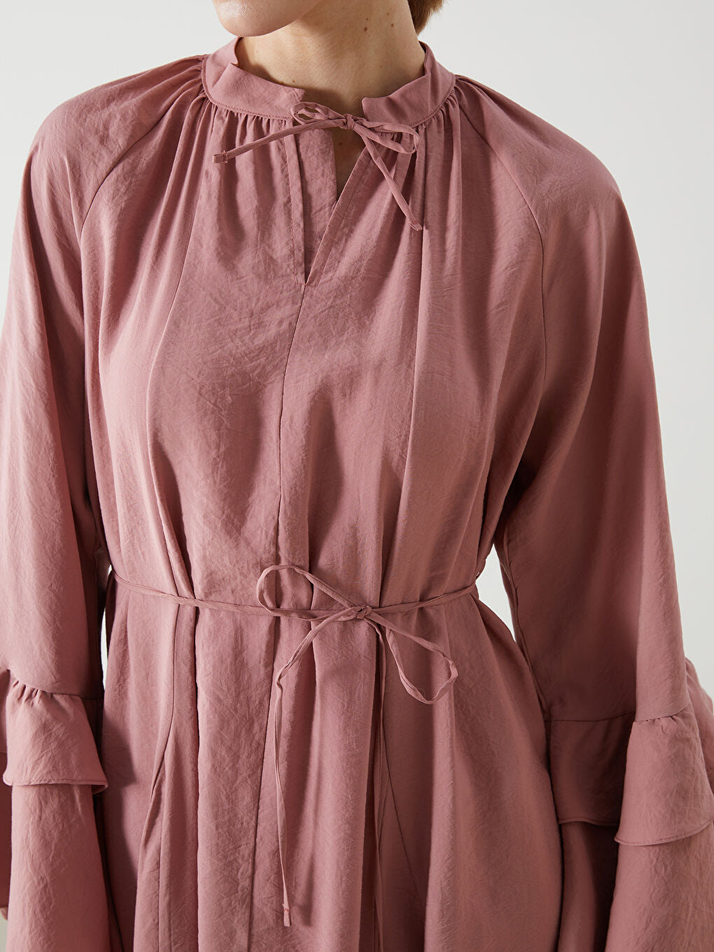 LCW Modest Pink Tie Collar Women Dress