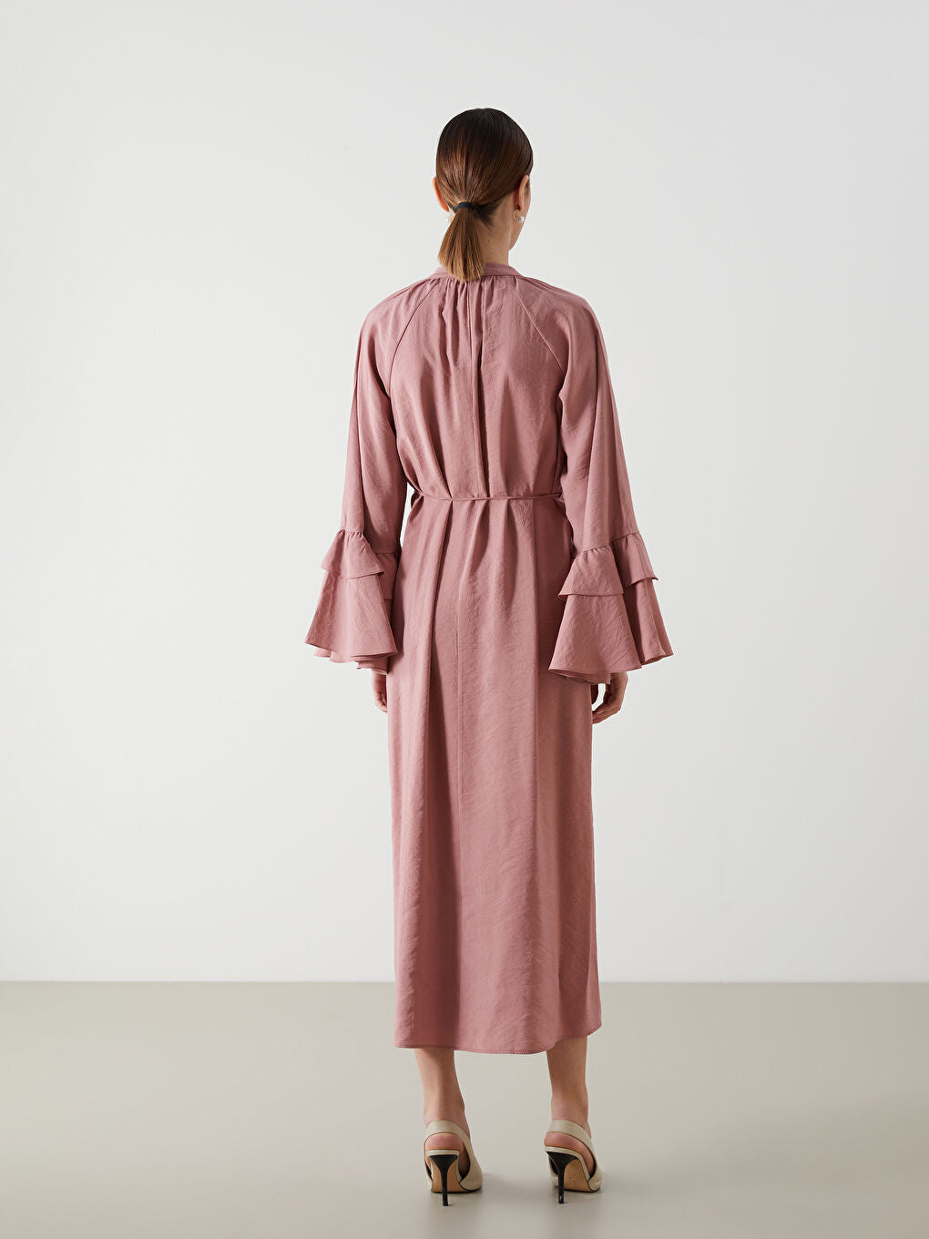 LCW Modest Pink Tie Collar Women Dress