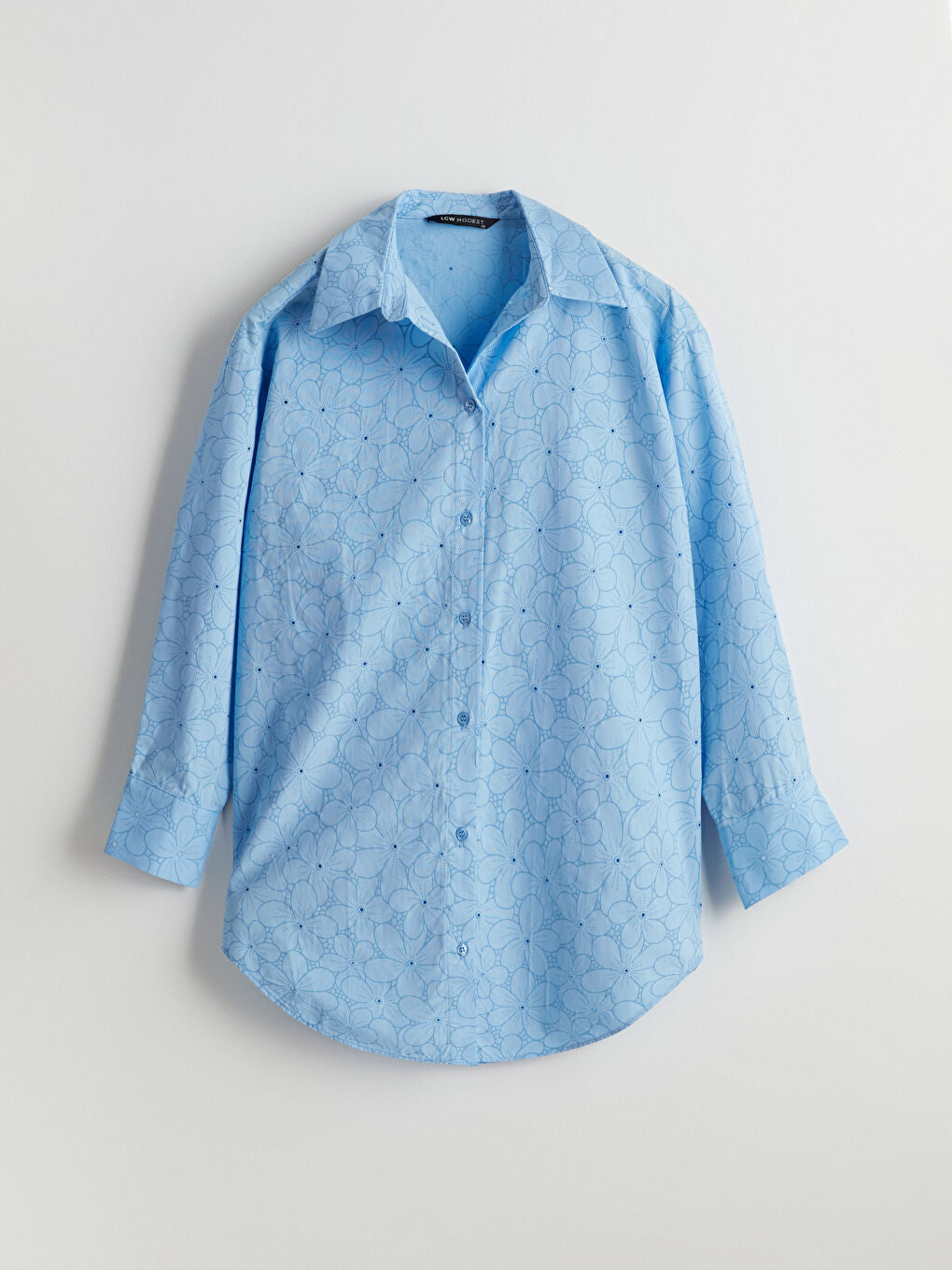 LCW Modest Ecru Floral Oversize Poplin Women Shirt Tunic