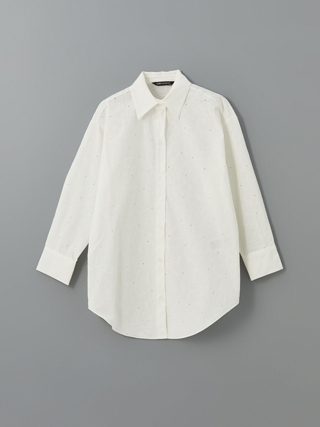 LCW Modest Ecru Floral Oversize Poplin Women Shirt Tunic