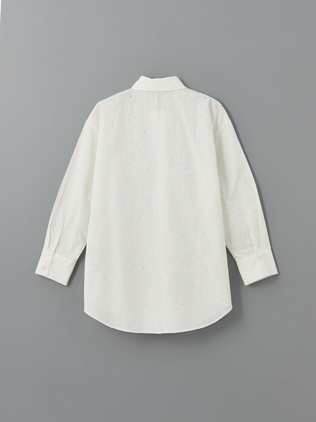 LCW Modest Ecru Floral Oversize Poplin Women Shirt Tunic Main Image