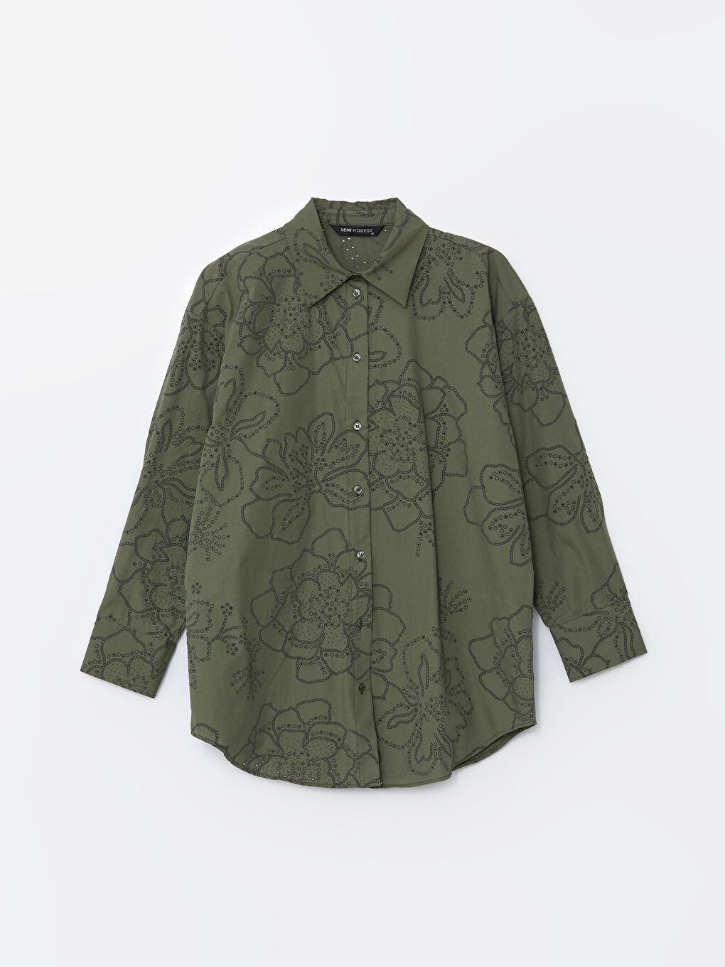 LCW Modest Ecru Floral Oversize Poplin Women Shirt Tunic