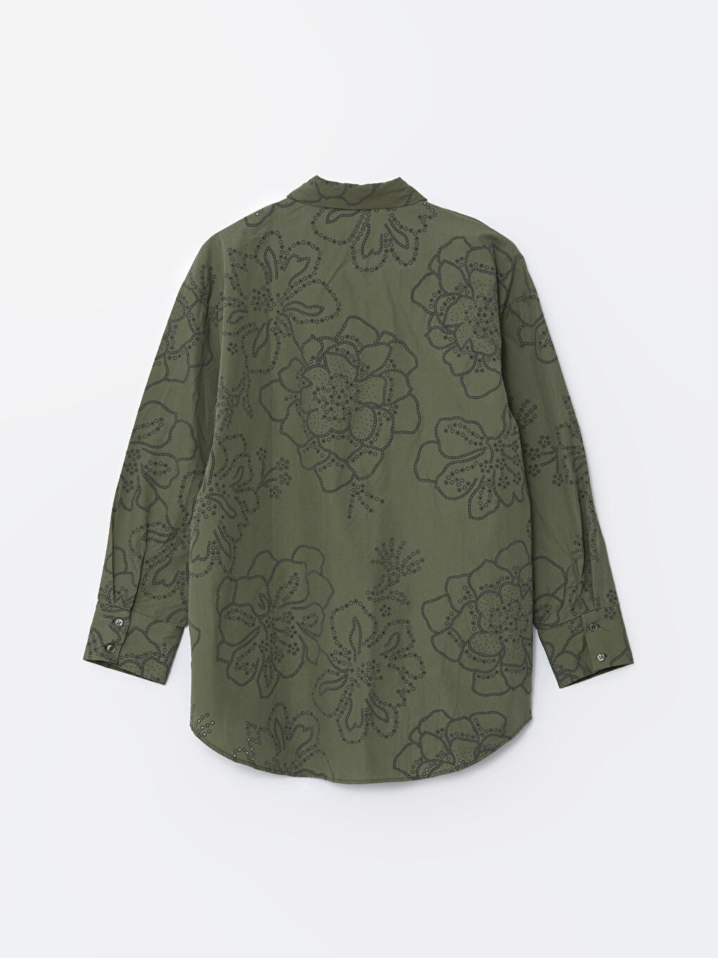 LCW Modest Ecru Floral Oversize Poplin Women Shirt Tunic