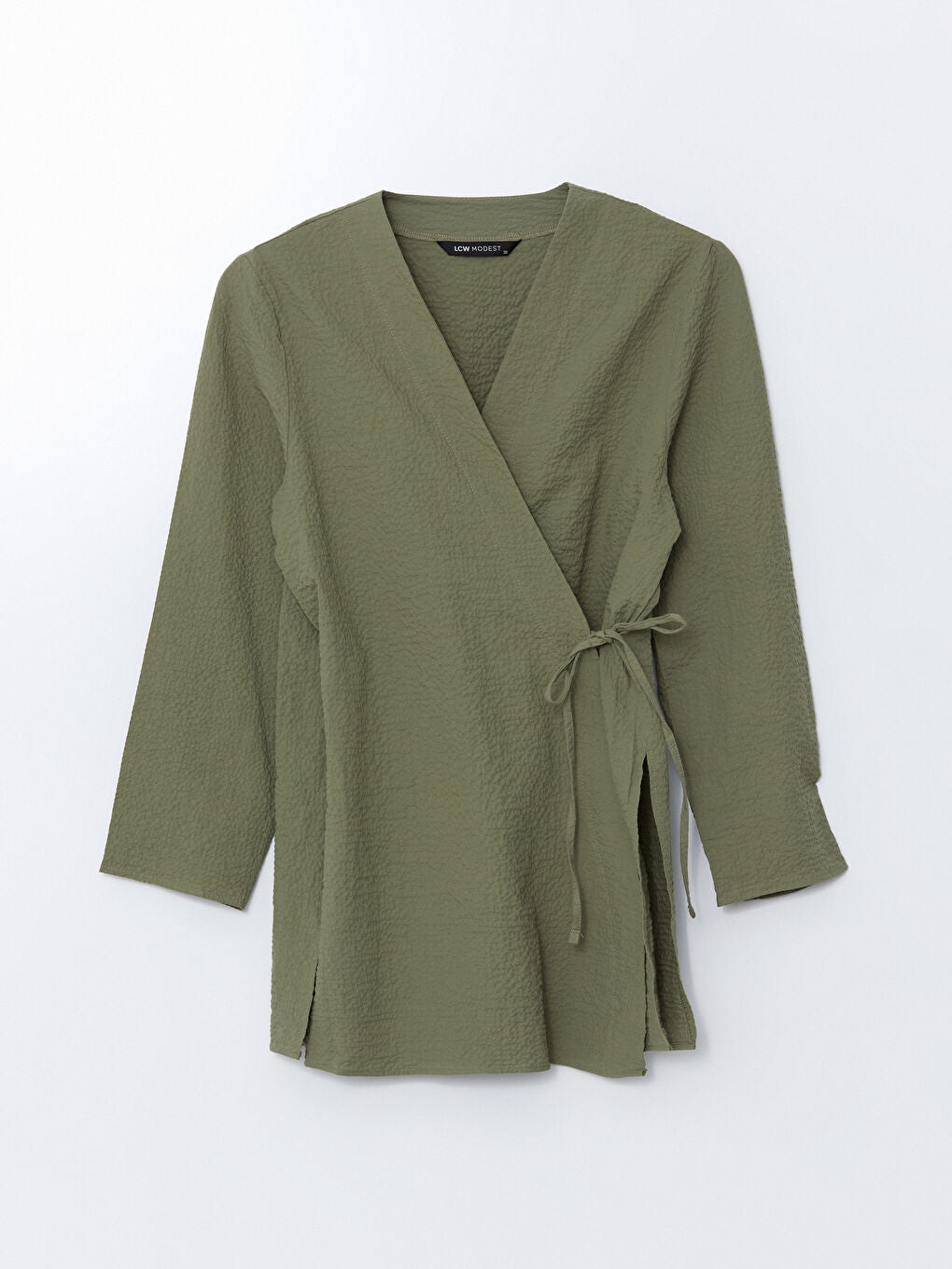 LCW Modest Black Double Breasted Collar Women Kimono