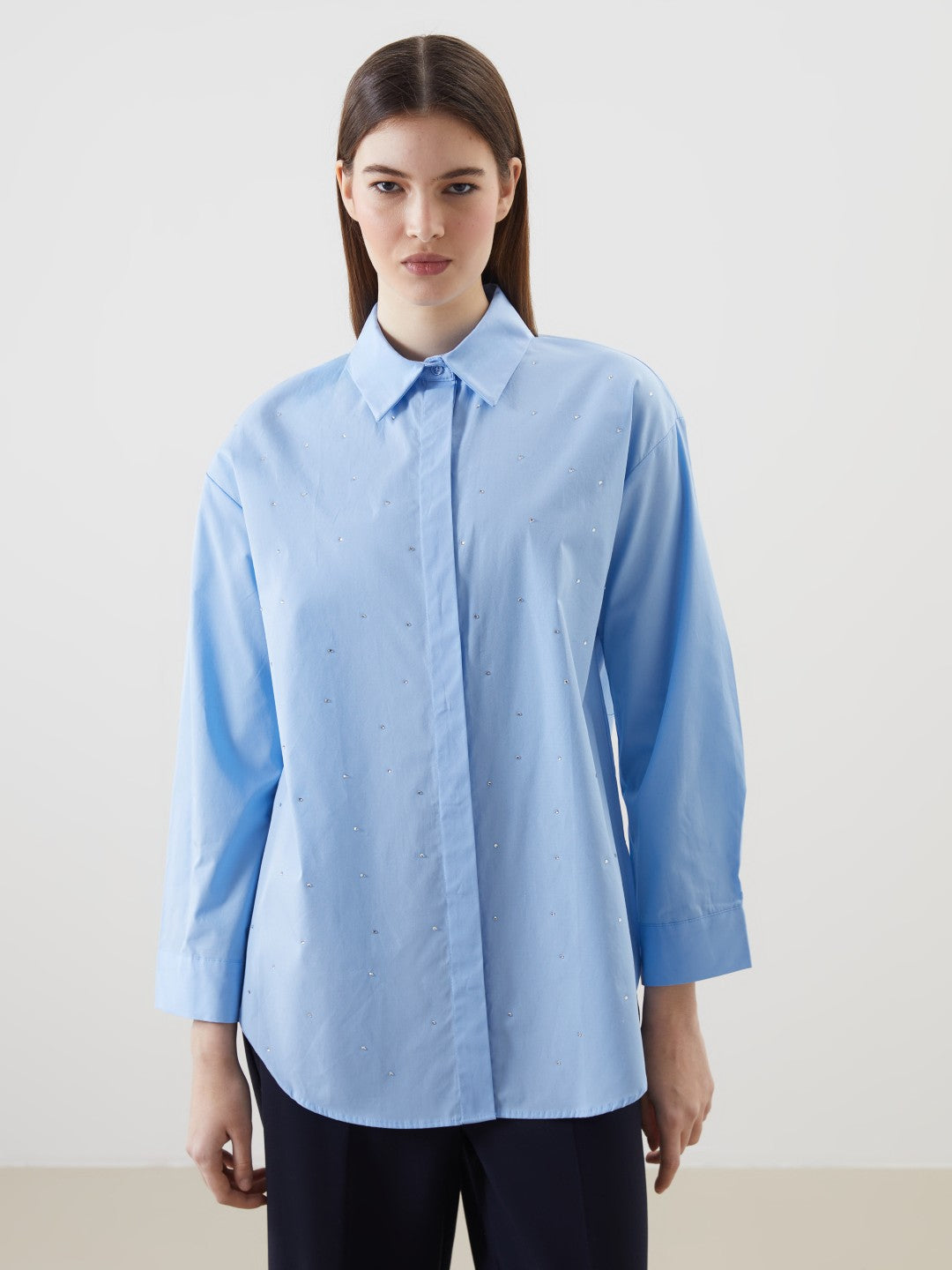 LCW Modest Shiny Stone Poplin Women Shirt Tunic