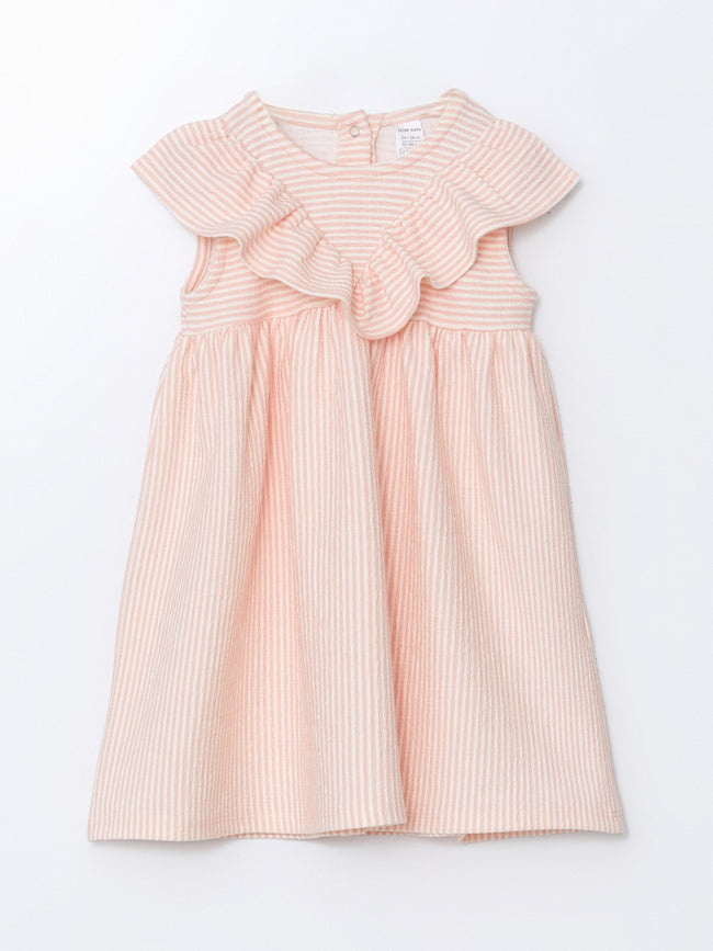 LCW Baby Ecru Striped Baby Girl Interlock Dress Hover Image