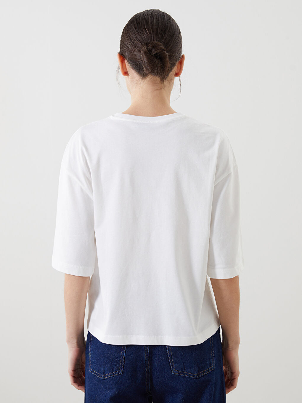 LCW Vision Ecru Crew Neck Embroidered Women T-Shirt