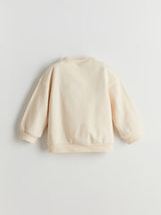 LCW Kids Beige Crew Neck Teddy Bear Printed Girls Sweatshirt