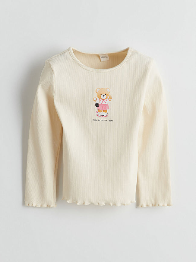 LCW baby Ecru Cute Bear Printed Girls T-Shirt Hover Image