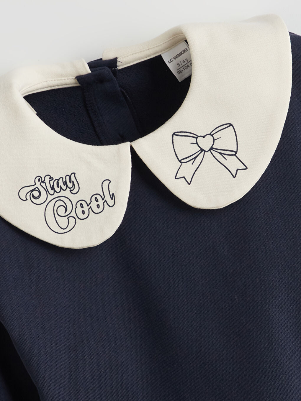 LCW Kids Navy Blue Baby Collar Ribbon Detailed Girls Sweatshirt