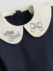 LCW Kids Navy Blue Baby Collar Ribbon Detailed Girls Sweatshirt