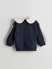 LCW Kids Navy Blue Baby Collar Ribbon Detailed Girls Sweatshirt