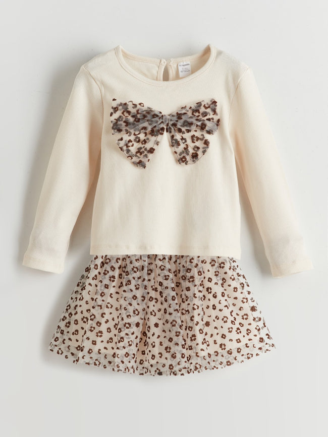 LCW Kids Leopard Patterned Girl Blouse And Skirt 2-Pack Hover Image