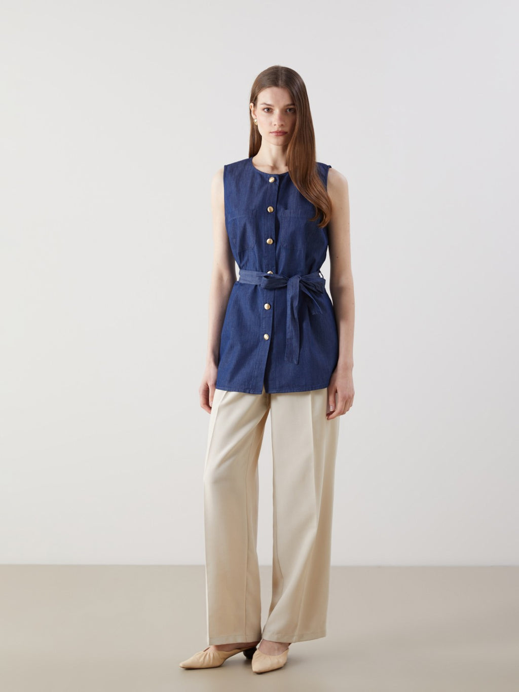 LCW Modest Crew Neck Women Jean Vest