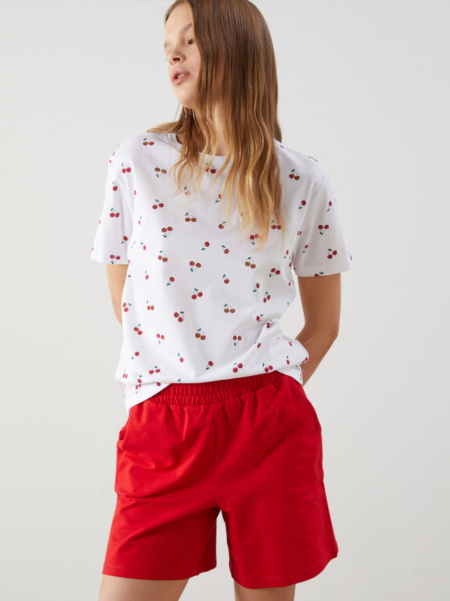 Xside Crew Neck Cherry Printed Women T-Shirt Hover Image
