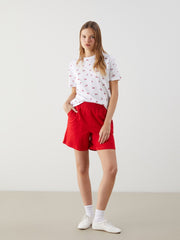 Xside Crew Neck Cherry Printed Women T-Shirt