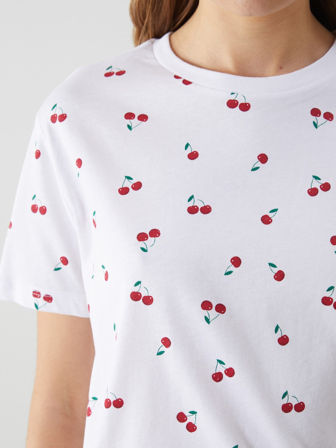 Xside Crew Neck Cherry Printed Women T-Shirt