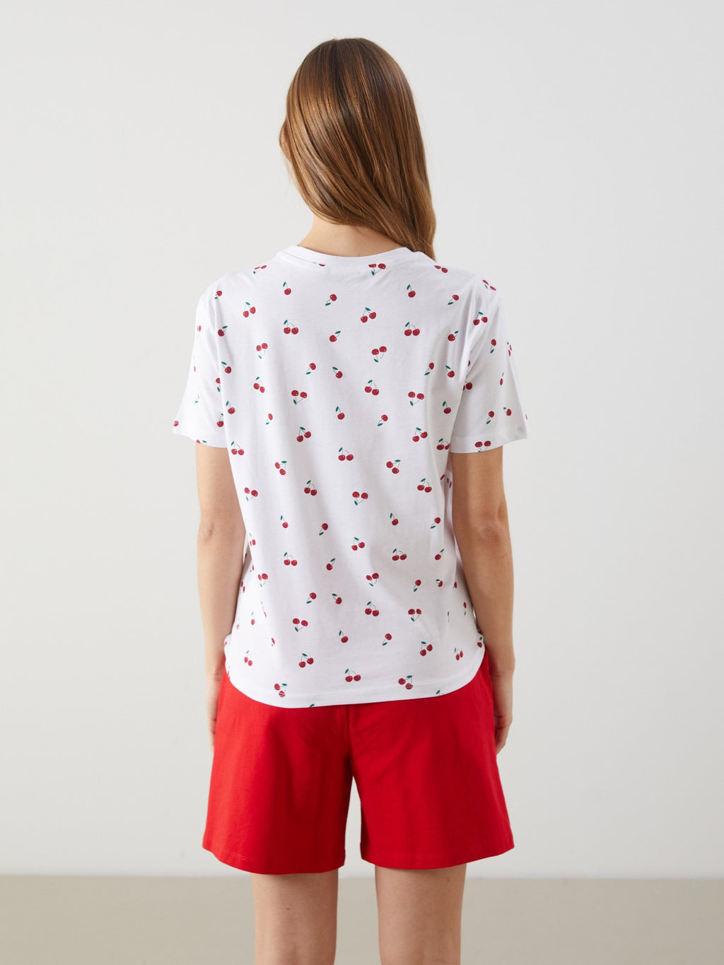 Xside Crew Neck Cherry Printed Women T-Shirt