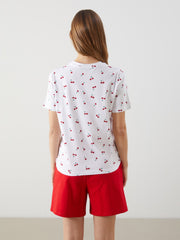 Xside Crew Neck Cherry Printed Women T-Shirt