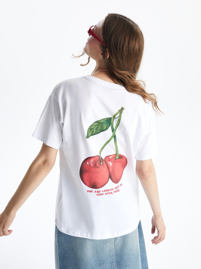 Xside Crew Neck Cherry Printed Women T-Shirt Hover Image