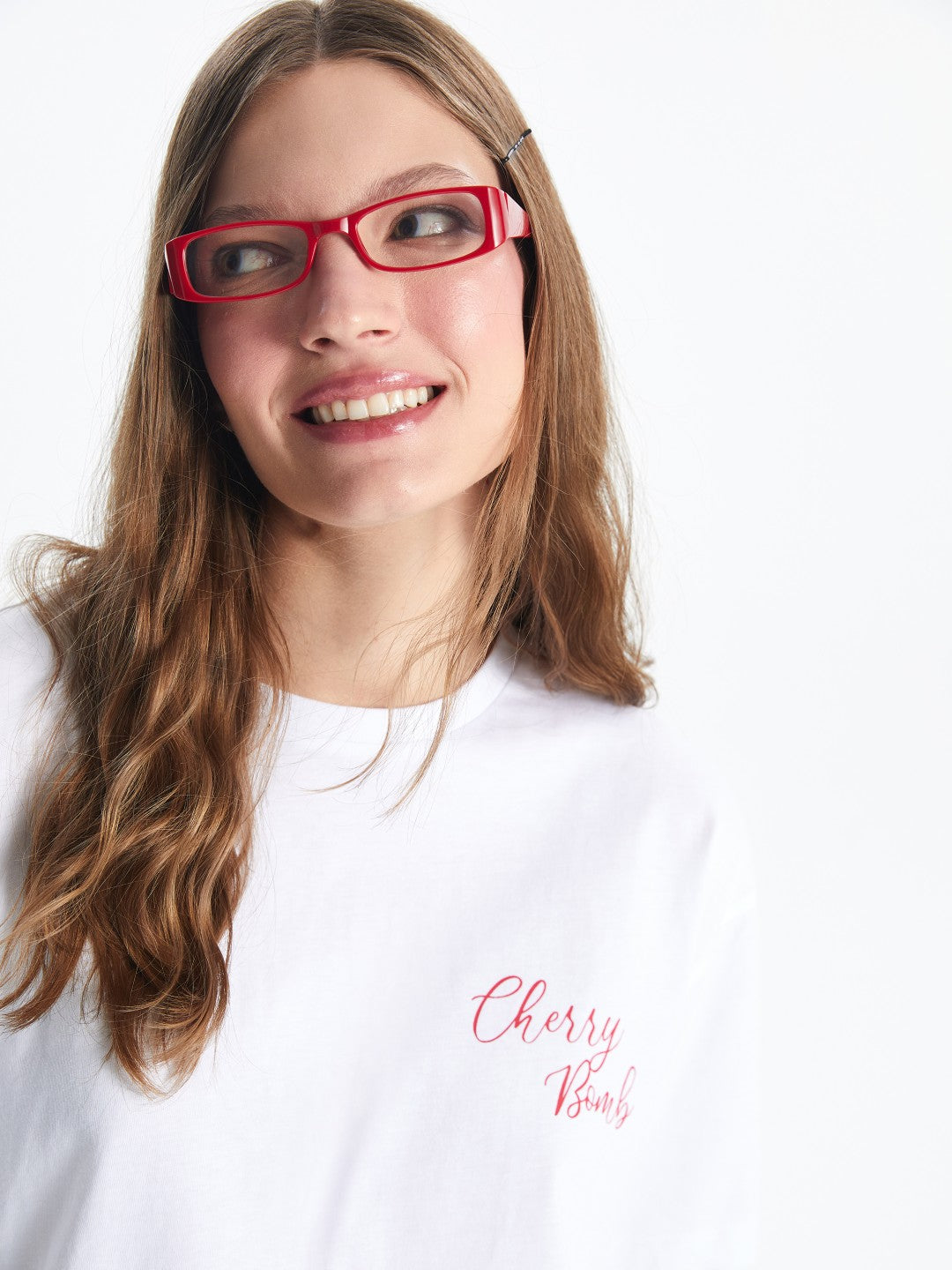 Xside Crew Neck Cherry Printed Women T-Shirt