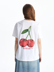 Xside Crew Neck Cherry Printed Women T-Shirt