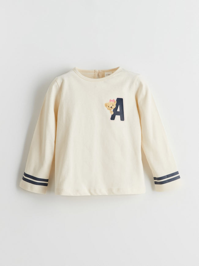 LCW Kids Crew Neck Teddy Bear Printed Girls T-Shirt Hover Image