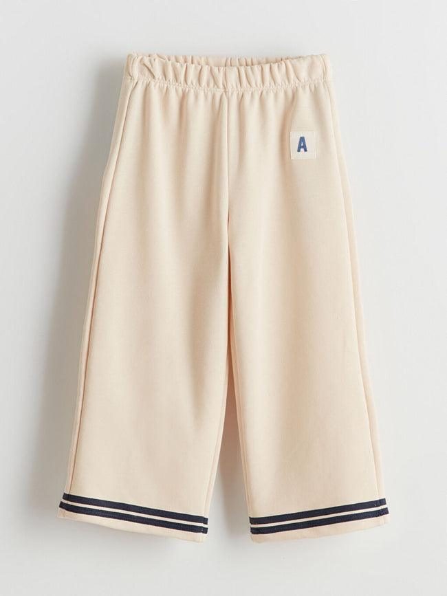 LCW Kids Beige Elastic Waist Printed Girls Trousers Hover Image