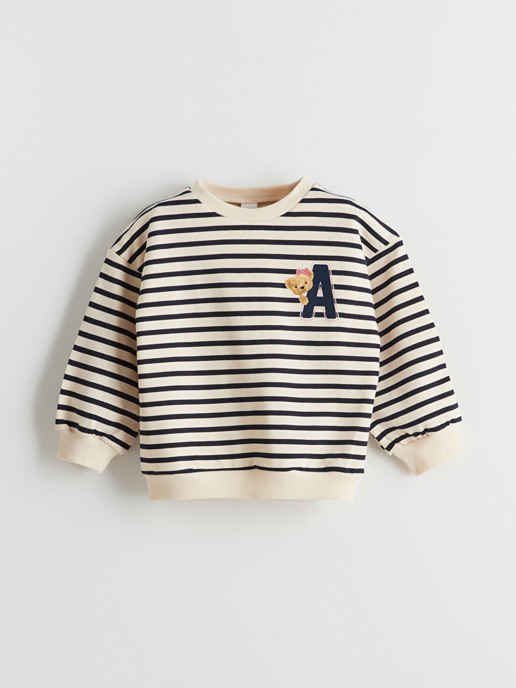 LCW Kids Ecru Crew Neck Teddy Bear Printed Girls Sweatshirt